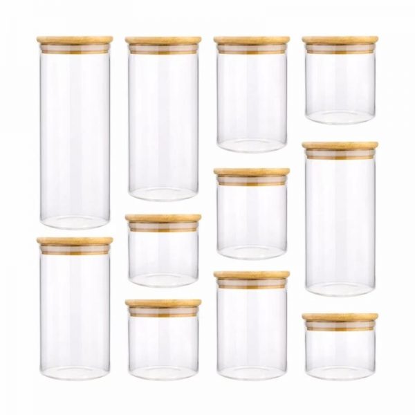 1-1 Clear Borosilicate Glass Storage Bottles with Bamboo Lid-LZXZHF1001 - Image 1
