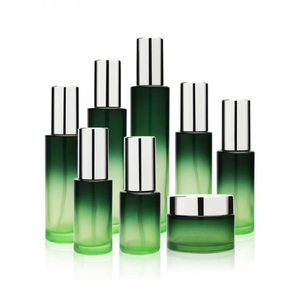 Green Lotion Bottle Round Glass Jar Cosmetic Bottle Set-LZGZPH2001 - Image 1